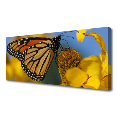 Canvas Wall art Butterfly flower nature black white yellow