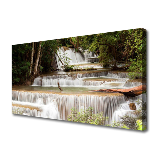 Canvas Wall art Waterfall forest nature white brown green