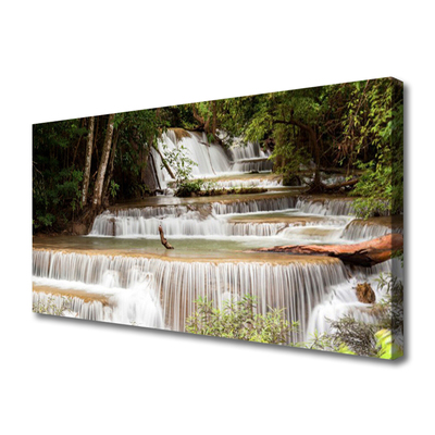 Canvas Wall art Waterfall forest nature white brown green