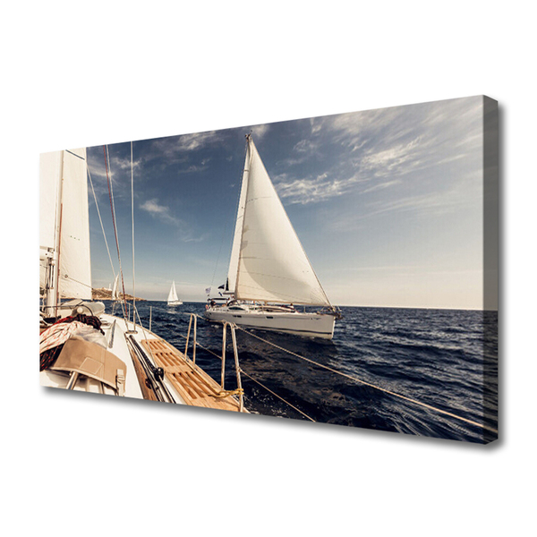 Canvas Wall art Boats sea landscape white brown blue