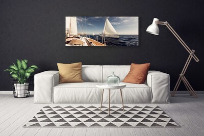 Canvas Wall art Boats sea landscape white brown blue