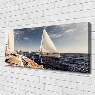 Canvas Wall art Boats sea landscape white brown blue