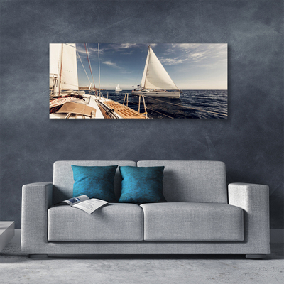 Canvas Wall art Boats sea landscape white brown blue