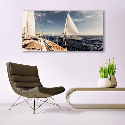 Canvas Wall art Boats sea landscape white brown blue