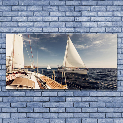 Canvas Wall art Boats sea landscape white brown blue