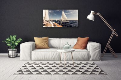 Canvas Wall art Boats sea landscape white brown blue