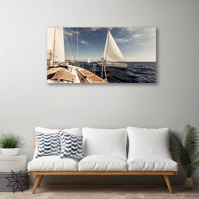 Canvas Wall art Boats sea landscape white brown blue