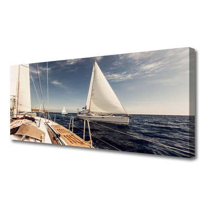 Canvas Wall art Boats sea landscape white brown blue