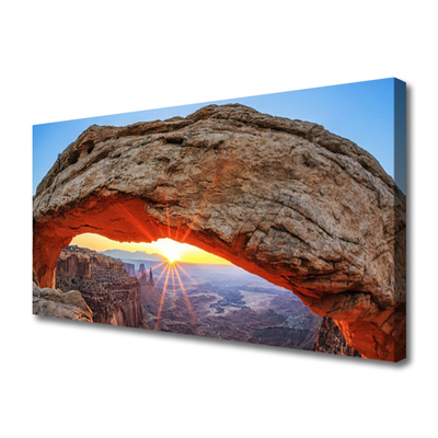 Canvas Wall art Rock sun landscape grey orange yellow