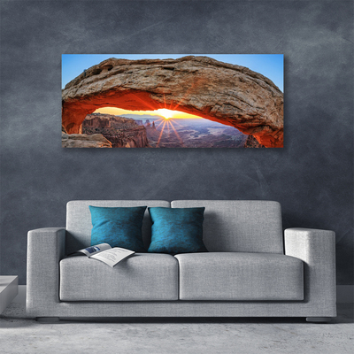 Canvas Wall art Rock sun landscape grey orange yellow