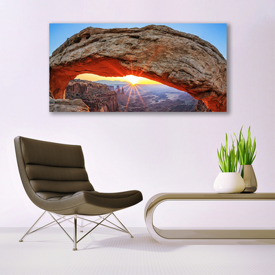 Canvas Wall art Rock sun landscape grey orange yellow