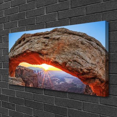 Canvas Wall art Rock sun landscape grey orange yellow