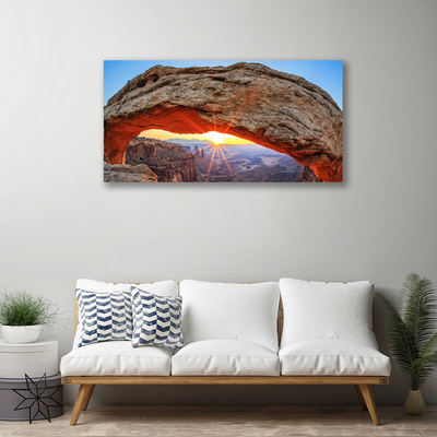 Canvas Wall art Rock sun landscape grey orange yellow