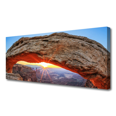 Canvas Wall art Rock sun landscape grey orange yellow