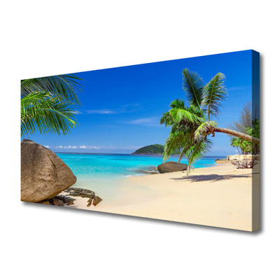 Canvas Wall art Beach sea stones landscape brown grey blue