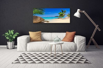 Canvas Wall art Beach sea stones landscape brown grey blue