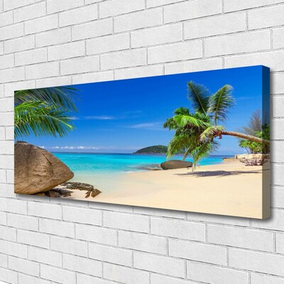 Canvas Wall art Beach sea stones landscape brown grey blue