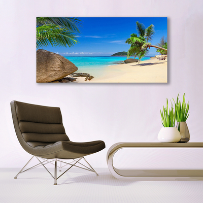 Canvas Wall art Beach sea stones landscape brown grey blue