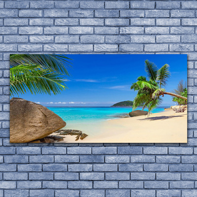 Canvas Wall art Beach sea stones landscape brown grey blue