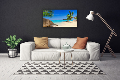 Canvas Wall art Beach sea stones landscape brown grey blue