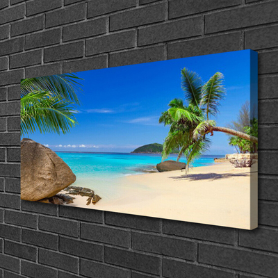 Canvas Wall art Beach sea stones landscape brown grey blue