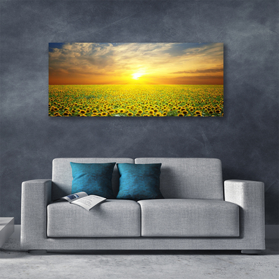 Canvas Wall art Sun meadow sunflowers nature yellow brown green