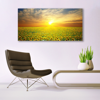 Canvas Wall art Sun meadow sunflowers nature yellow brown green