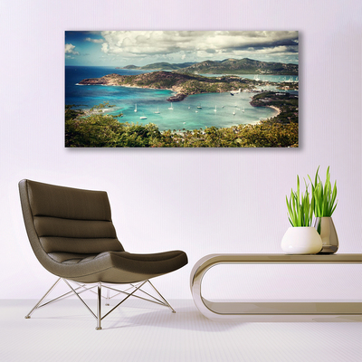 Canvas Wall art Bay landscape grey green blue