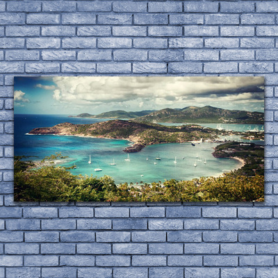 Canvas Wall art Bay landscape grey green blue