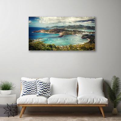 Canvas Wall art Bay landscape grey green blue