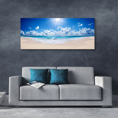 Canvas Wall art Beach sea sun landscape white blue