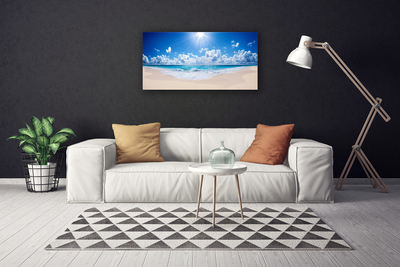 Canvas Wall art Beach sea sun landscape white blue