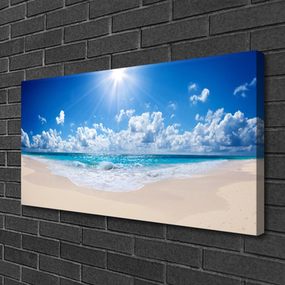 Canvas Wall art Beach sea sun landscape white blue