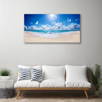 Canvas Wall art Beach sea sun landscape white blue