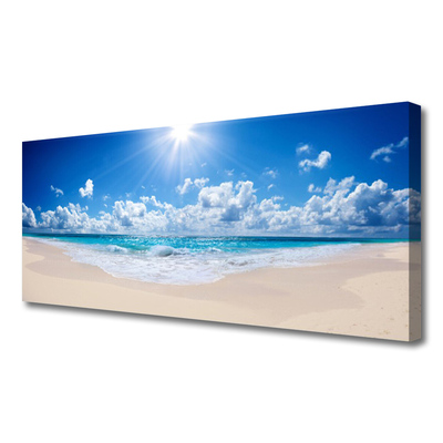 Canvas Wall art Beach sea sun landscape white blue