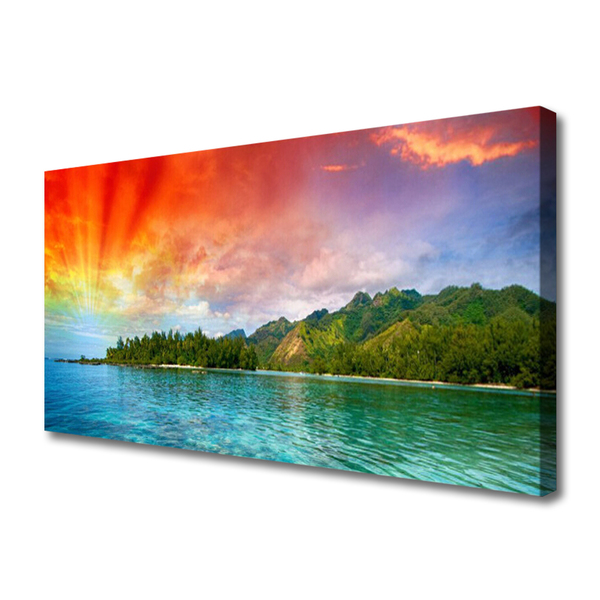 Canvas Wall art Sea forest landscape blue green yellow purple