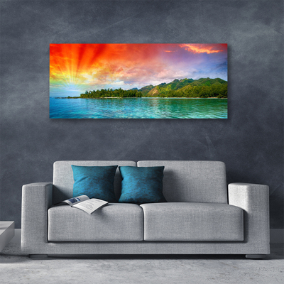 Canvas Wall art Sea forest landscape blue green yellow purple