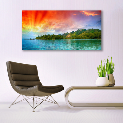 Canvas Wall art Sea forest landscape blue green yellow purple