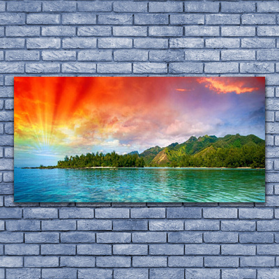 Canvas Wall art Sea forest landscape blue green yellow purple