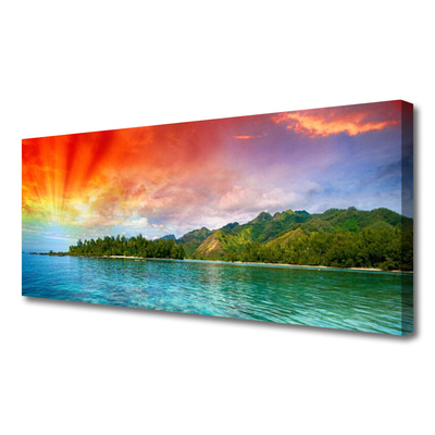 Canvas Wall art Sea forest landscape blue green yellow purple