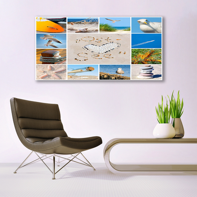 Canvas Wall art Ocean beach landscape brown yellow blue green