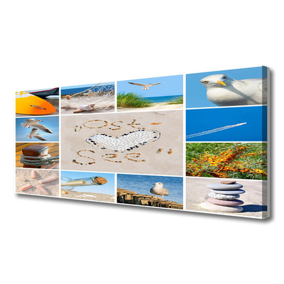 Canvas Wall art Ocean beach landscape brown yellow blue green