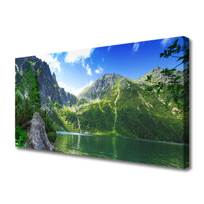 Canvas Wall art Mountain lake nature grey green