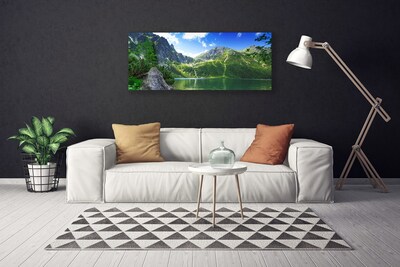 Canvas Wall art Mountain lake nature grey green