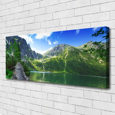 Canvas Wall art Mountain lake nature grey green