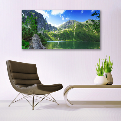 Canvas Wall art Mountain lake nature grey green