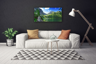 Canvas Wall art Mountain lake nature grey green