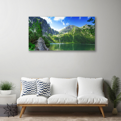 Canvas Wall art Mountain lake nature grey green