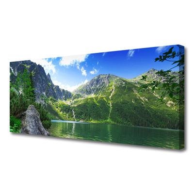 Canvas Wall art Mountain lake nature grey green