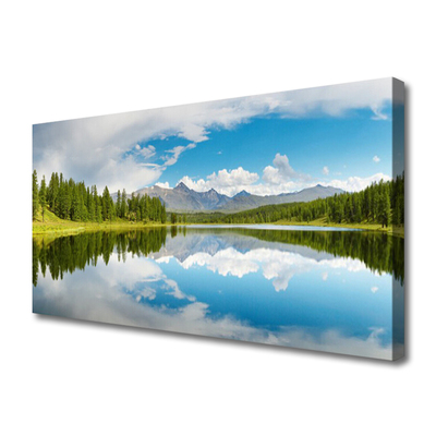 Canvas Wall art Forest lake landscape green blue